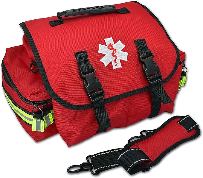 Lightning X Personalized First Responder EMT EMS Trauma Bag w/Stocked First Aid Fill Kit B & Custom Embroidered Name Patch (Red)