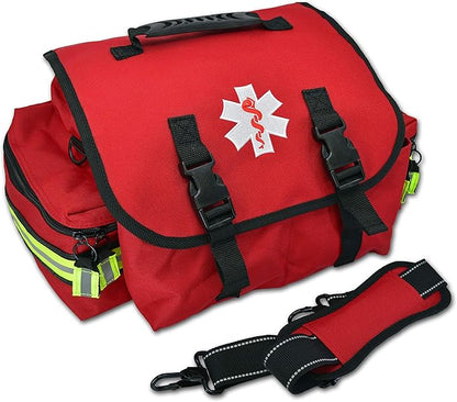 Lightning X Personalized First Responder EMT EMS Trauma Bag w/Stocked First Aid Fill Kit B & Custom Embroidered Name Patch (Red)