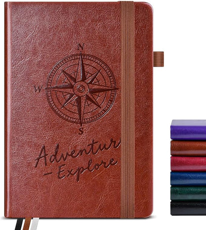 Dotted Journal Notebook for Women Men, 160 Pages Dot Grid Journals for Writing, A5 Hardcover Vintage Leather Bullet Journaling Notebooks for School, Work, Travel, Note Taking 5.8"x8.5"(Brown)