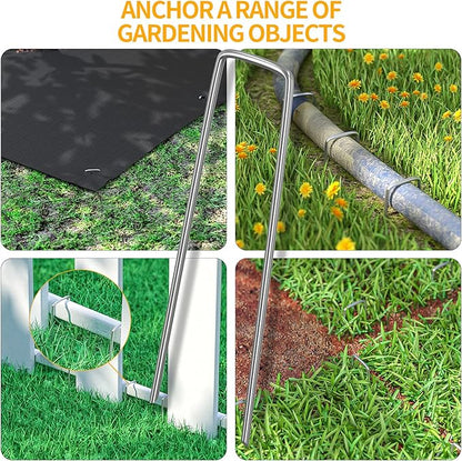WAENLIR 6 inch 200 Pack Garden Staples Galvanized Landscape Stakes, Heavy Duty Fence Stakes Sod Pins for Securing Weed Fabric Barrier,Ground Cover, Artificial Turf,Dog Fence