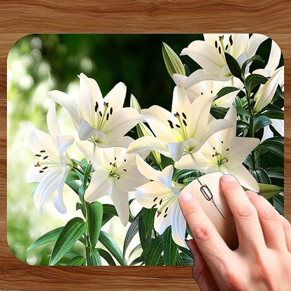 Floral Pattern Flower Mouse Pad Mat Mousepad for Desk Computer Laptop PC Gaming Home or Office Gift for Her Flowers (White Lily MP106)