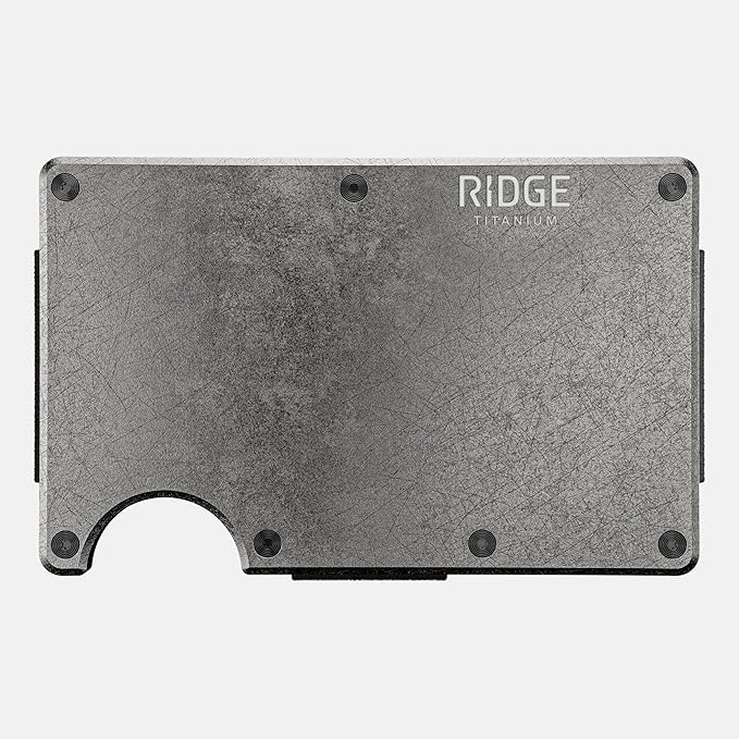 The Ridge Wallet - Slim Minimalist Compact Wallet and Card Holder| RFID Protected Front Pocket Wallets | Integrated Money Clip | Stonewashed Titanium