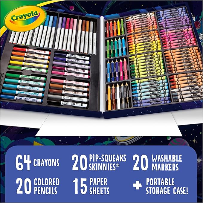 Crayola Inspiration Art Case Space Coloring Set (140pcs), Art Kit for Kids, Crayons, Markers, Pencils, Holiday for Boys & Girls, Ages 5, 6, 7 [Amazon Exclusive]
