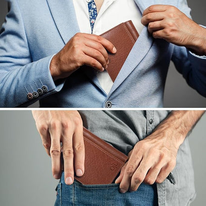Real Leather Mens Trifold Wallet RFID Blocking Slim Minimalist Front Pocket - Thin & Stylish with ID Window in Gift Box