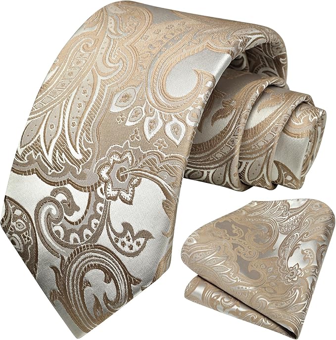 HISDERN Men Floral Ties Woven Classic 3.4" Necktie Set Formal Tie Pocket Square for Wedding with Handkerchief Gift Box