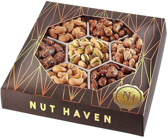 Nuts Gift Basket - Extra Large Assortment of Sweet & Roasted Salted Gourmet Nuts - Assorted Food Gift Box for Birthday, Family, Sympathy, Men & Women.