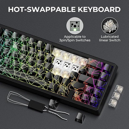 HITIME x XVX M67 60% Percent Keyboard Wireless, QMK/VIA Black Spider Web Gaming Keyboard, Tri-Mode Thocky Creamy Mechanical Key Board, Hot Swappable Gasket Mount RGB IMD Tech for Win/Mac