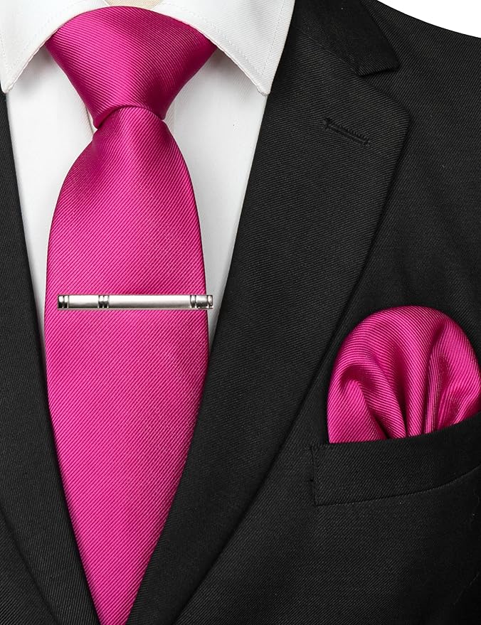 JEMYGINS Solid Color Formal Necktie and Pocket Square Tie Clip Sets for Men