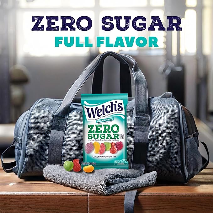 Welch's Zero Sugar Fruity Bites, Island Fruits Snack Pack, Gluten Free & Sugar Free Snacks, 3oz Snack Pack (Pack of 1)