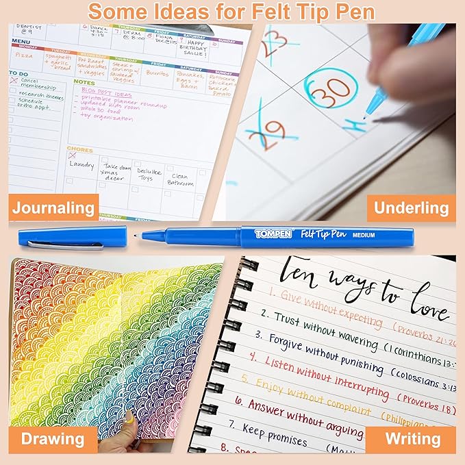 Felt Tip Pens Bulk for Teachers Students,144 Pack 12 Count,Assorted Color,Medium Fine Point 0.7mm Multicolor Markers for Gifts Christmas Cards Writing,Planner,Drawing,Note Taking,Art,Journals