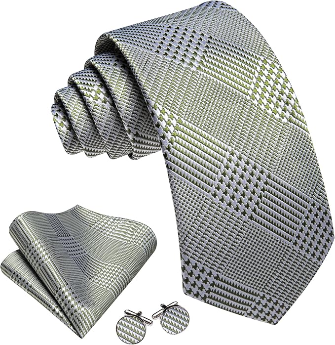 Barry.Wang Tie Sets for Men Silk Solid Necktie Stain Ties Handkerchief Pocket Square Cufflinks Wedding Business Dyed