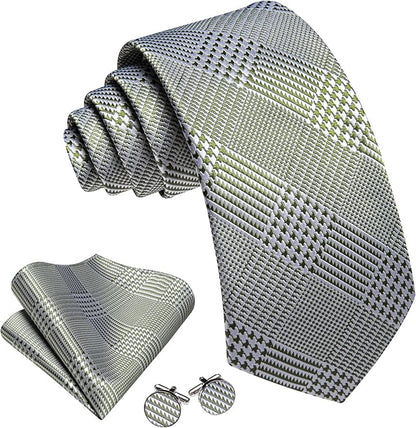 Barry.Wang Tie Sets for Men Silk Solid Necktie Stain Ties Handkerchief Pocket Square Cufflinks Wedding Business Dyed