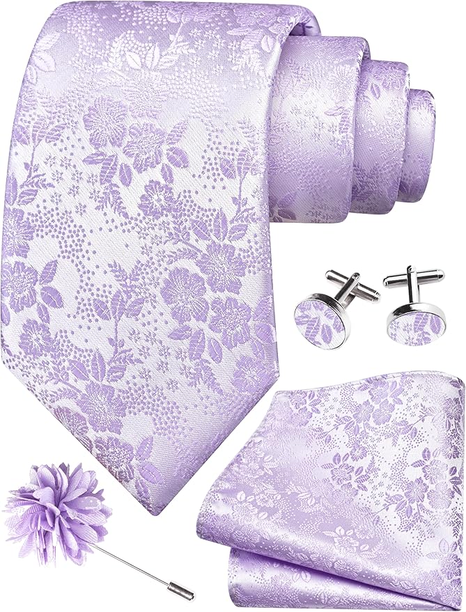 GUSLESON 3.15"（8cm） Mens Floral Tie and Lapel Pin Necktie Hankerchief Cufflinks Set for Men