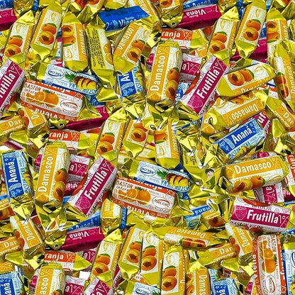 Holiday Fruity Hard Candy Filled With Real Fruit Pulp - 3 lbs - Peach, Strawberry, Pineapple, Orange and Lemon Flavored Bon Bons Filled with Real Fruit Pulp - Bulk American Vintage Candy Assortment - Individually Wrapped, 48 oz.