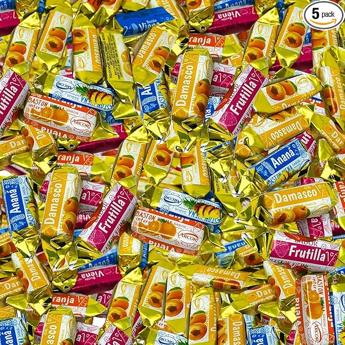 Holiday Fruity Hard Candy Filled With Real Fruit Pulp - 1 lbs - Peach, Strawberry, Pineapple, Orange and Lemon Flavored Bon Bons Filled with Real Fruit Pulp - American Vintage Candy Snack Assortment - Individually Wrapped, 16 oz.
