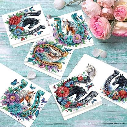 jinglinhh 12pcs Diamond Art Painting Flowers Horse Greeting Cards with Envelopes, DIY Card Making Kits for Adults, Diamond Art Christmas Cards for Birthday Holiday Postcards Craft Gifts