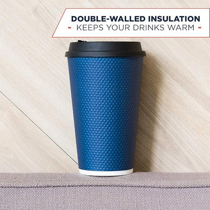 To Go Coffee Cups With Lids - 16 oz Disposable Coffee Cup With Lid (60 Set). Large Togo Travel Paper Hot Cups Insulated For Hot, Cold Beverage Drinks, No Sleeves Needed (Midnight Blue)