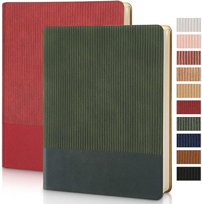 Lined Journal Notebook for Work College Ruled Note Book 5.79"x8.27" A5 PU Leather Daily Journaling 216 Pages for Women Men Writing Home School Supplies Business (B5 Lined 160pages, 2 Pack-Red/Darkgreen)