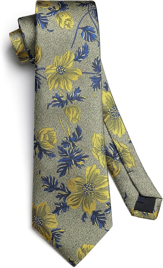 HISDERN Men Floral Ties Woven Classic 3.4" Necktie Set Formal Tie Pocket Square for Wedding with Handkerchief Gift Box