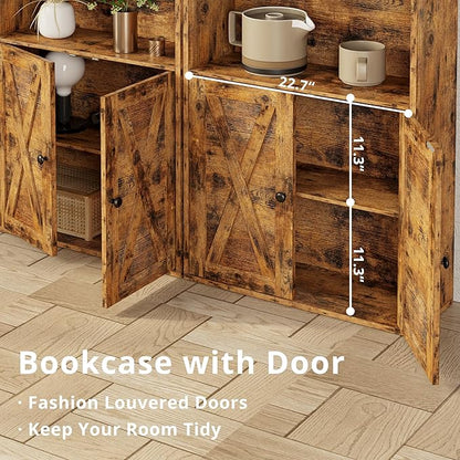 IRONCK Tall Bookcase with LED Lights, 70 in Industrial Bookshelves and Bookcases with Doors, 6 Shelf Display Storage Shelves Floor Standing for Home Office, Living Room, Bedroom