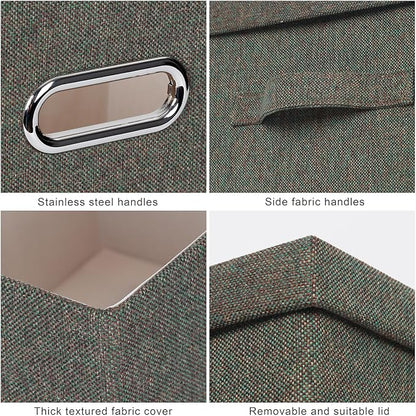 Large 17" 36 Quart Collapsible Stackable Storage Bins with Lids, 3 Packs Dark green Foldable Fabric Closet Storage Boxes with Lids, Heavy-duty Linen Cube Baskets(17x12x11)