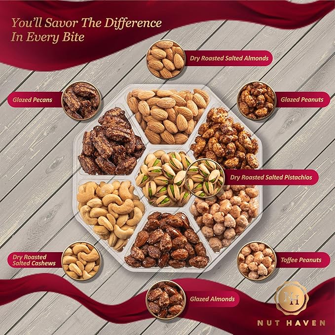 Nuts Gift Basket - Assortment of Sweet & Roasted Salted Gourmet Nuts - Assorted Food Gift Box for Birthday, Family, Sympathy, Men & Women.