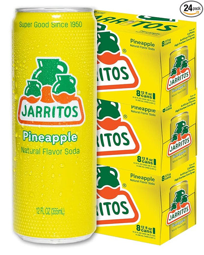 Jarritos - Mexican Soda Soft Drinks, Pineapple (12 oz, 355ml) 24 Cans (3 Boxes of 8) - Real Cane Sugar - 140 Calories, 0g Fat - Made in Mexico - Natural Flavor Soda Pop - Party & BBQ Beverages