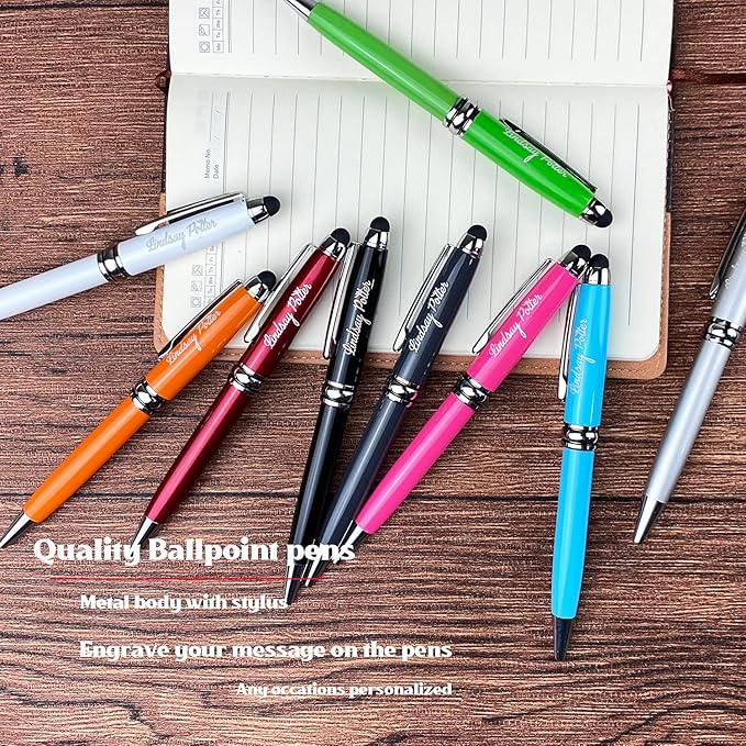 Ancolo Custom Executive Pens Stylus Tip School Writing Set Metal body - Engraved Personal Name pens - with Your Team Name or Slogan/Phone number/Address- 10 Pens/Box