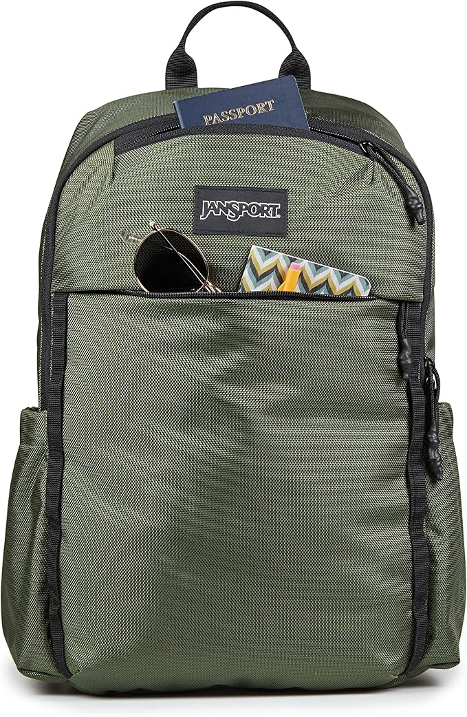 JanSport Venture Daypack – Travel Pack With Large Main Compartment, Padded Laptop Sleeve, Dual Water Bottle Pockets, and Attachment Buckles, Cargo Green