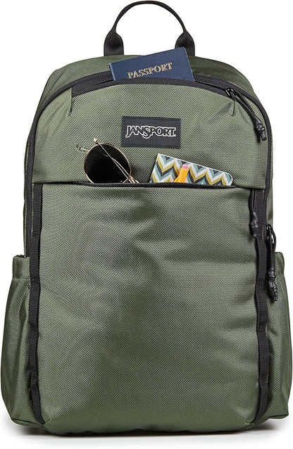 JanSport Venture Daypack – Travel Pack With Large Main Compartment, Padded Laptop Sleeve, Dual Water Bottle Pockets, and Attachment Buckles, Cargo Green