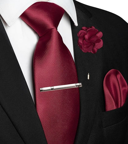 JEMYGINS Formal Necktie Solid Color Tie and Pocket Square with Tie Clip Lapel Pin Sets for Men 4PCS