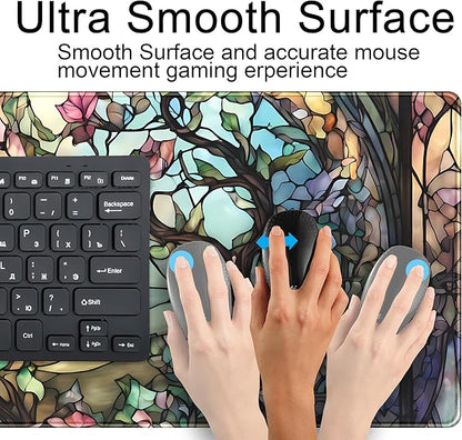 Stained Glass Tree Desk Mat Cartoon Tree Gaming Mouse Pad Large XXL Extended Desk Matt for Desktop, Laptop Computer Keyboard Mouse Mat for Women Office Decor Accessories Deskmat 31.5''x15.7''