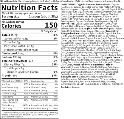 Garden of Life Meal Replacement Shakes, Raw Organic, Vanilla Chai Protein Powder with Plant Based Pea Protein, Sprouts, Greens, Probiotics, Dairy Free 28 Servings