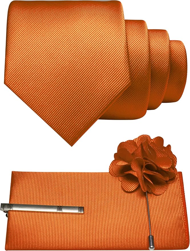 JEMYGINS Formal Necktie Solid Color Tie and Pocket Square with Tie Clip Lapel Pin Sets for Men 4PCS