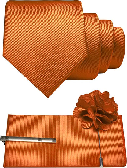 JEMYGINS Formal Necktie Solid Color Tie and Pocket Square with Tie Clip Lapel Pin Sets for Men 4PCS