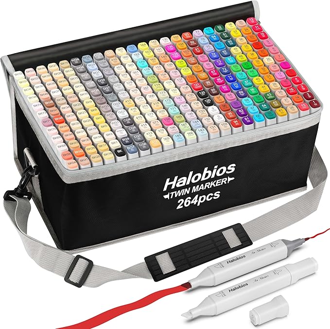264 Alcohol Markers, Dual Tip Fine & Broad Drawing Markers Alcohol Marker Set with Case, Art Marker for Adults Coloring Artists Drawing Sketching Card Making and Illustration