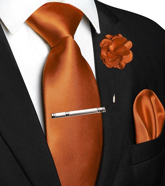 JEMYGINS Formal Necktie Solid Color Tie and Pocket Square with Tie Clip Lapel Pin Sets for Men 4PCS