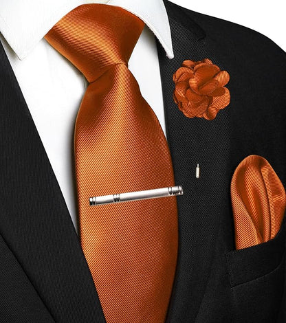 JEMYGINS Formal Necktie Solid Color Tie and Pocket Square with Tie Clip Lapel Pin Sets for Men 4PCS