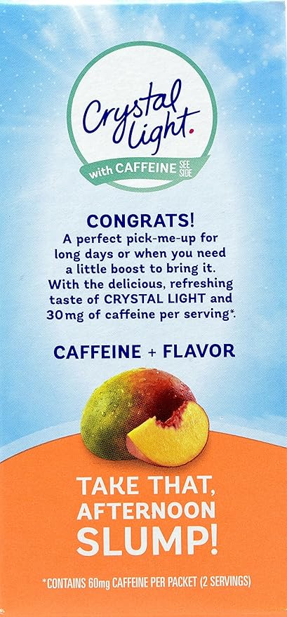 Crystal Light On The Go Peach Mango With Caffeine Drink Mix, 10-Packet Box (Pack of 8)