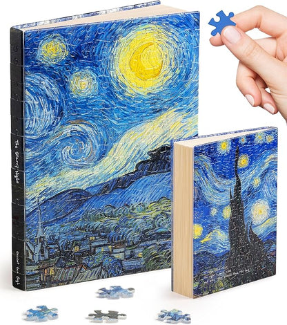 PieceRelax A5 Puzzle Journal for Adults, 300 Piece Plastic Jigsaw Book Cover (Includes Notebook) - Van Gogh - The Starry Night, Unique Gift [YA1063]