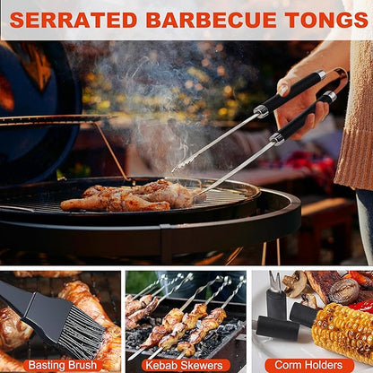 Grilljoy BBQ Accessories Grill Tools Set - 22PCS Stainless Steel Barbecue Grill Accessories for Outdoor Grill with Black Aluminum Case - Christmas Grilling Gifts for Men & Dad -Grill Tools Kit