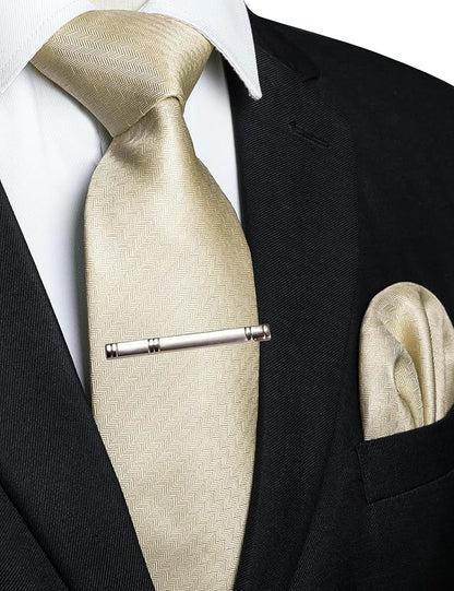 RBOCOTT Mens Woven Tie and Pocket Square with Tie Bar Sets Solid Necktie