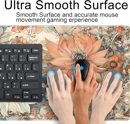 Retro Japanese Floral Mouse Pad Boho Desk Mat Aesthetic Flower Desk Matt for Desktop Large XXL Extended Gaming Deskmat, Laptop Keyboard Mouse Mat Office Decor Accessories for Women 31.5''x15.7''
