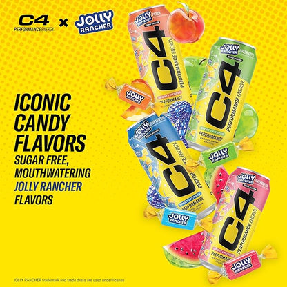 Cellucor C4 Performance Energy Drink | JOLLY RANCHER Variety Pack | Zero Sugar Carbonated Preworkout Energy | 200mg Caffeine with Beta Alanine | 16 Fl Oz (12 Pack)