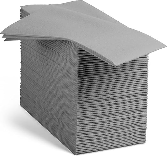Linen-Feel Grey Paper Napkins - Decorative Cloth-Like Disposable Dinner Napkins - Soft And Absorbent Napkins for Thanksgiving, Party, Wedding, Bathroom Or Any Occasion. (Pack of 100)