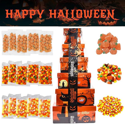 3 Flavor Variety Pack, Candy Corn (1.5 lbs), Autumn Mix (1 lb), Jelly Pumpkins (1 lb), Total 3.5 Lbs, Individually Wrapped, Festive Gift Tower