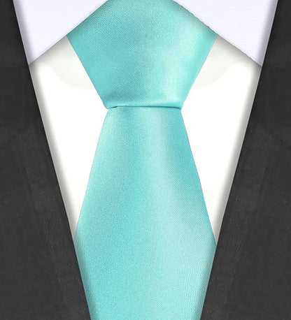 TIE G 5pcs Tie Set in WHITE OR BLACK GIFT BOX: Solid Color Necktie, Satin Bow Tie, Pocket Square, Lapel, Cuff Links