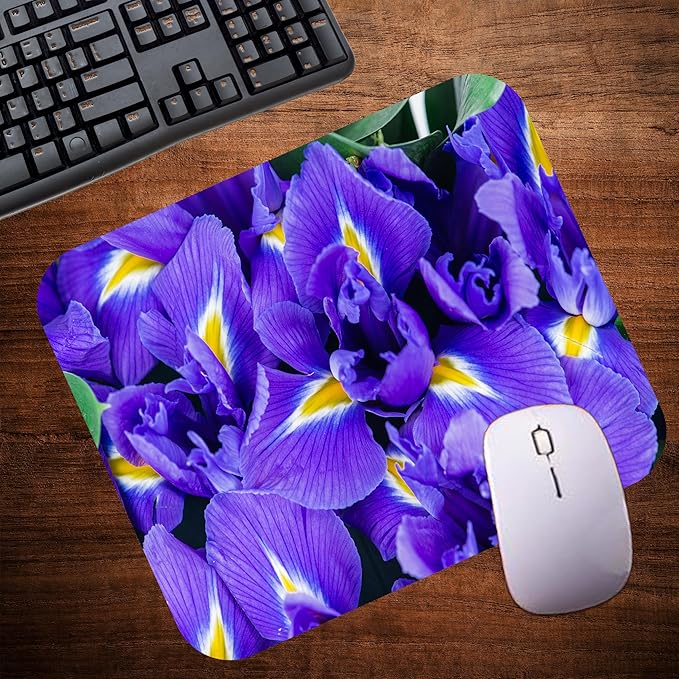 Floral Pattern Flower Mouse Pad Mat Mousepad for Desk Computer Laptop PC Gaming Home or Office Gift for Her Flowers (Iris MP111)
