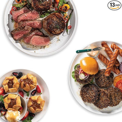 Omaha Steaks Deluxe Ribeye Gift Box (4 Bacon-Wrapped Ribeyes, 4 Omaha Steaks Burgers, 4 Gourmet Jumbo Franks, 4 Potatoes au Gratin, 4 Caramel Apple Tartlets, 1 jar Seasoning)