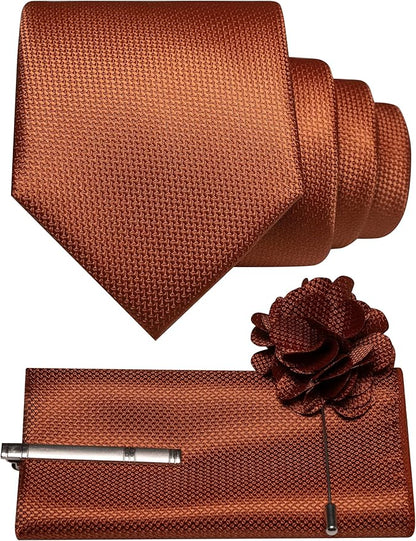JEMYGINS Mens Tie and Lapel Pin with Pocket Square Tie Clip Sets for Casual and Business 4PCS